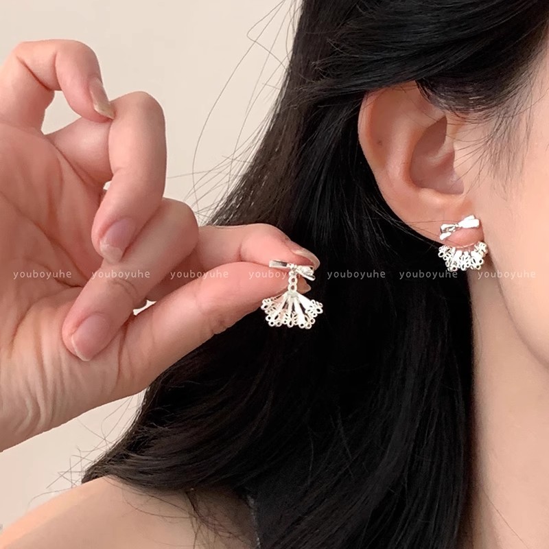 Two-wear style ~ Bow lace skirt-hem earrings for women, a light luxury and high-end look, and exquisite and versatile ear studs full figure