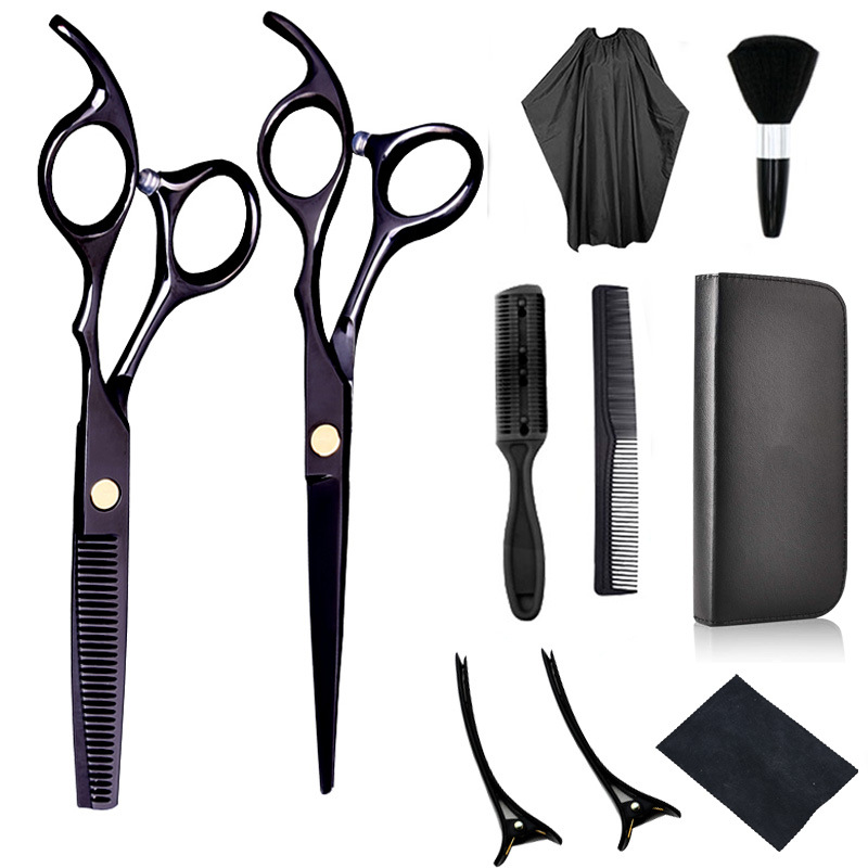Stainless steel hair scissors, 6-inch black hair scissors, tooth scissors, thinning scissors, wholesale hair scissors set undefined