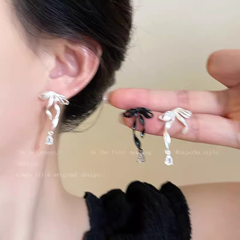 Ballet-style bow ribbon zircon stud earrings, with a sweet and cool personality and a trendy vibe, are a must-have fashion accessory for 2024 full figure