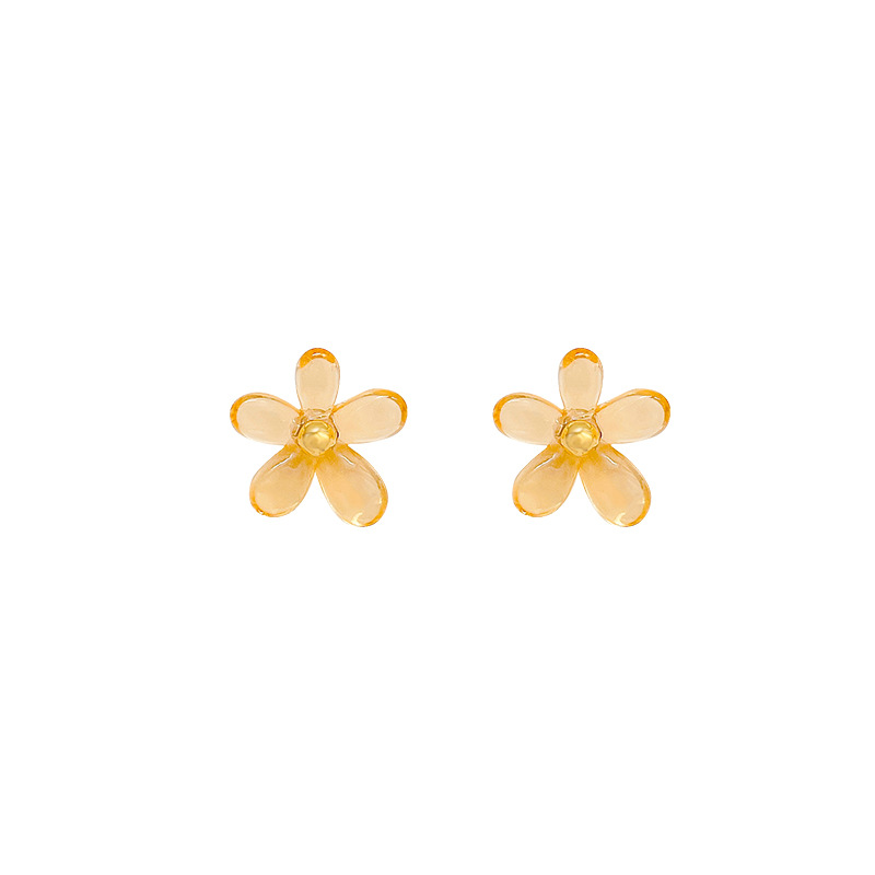 Hong Kong-style transparent resin flower stud earrings, simple and niche design, elegant and versatile, sweet earrings, 925 autumn and winter earrings Item Picture