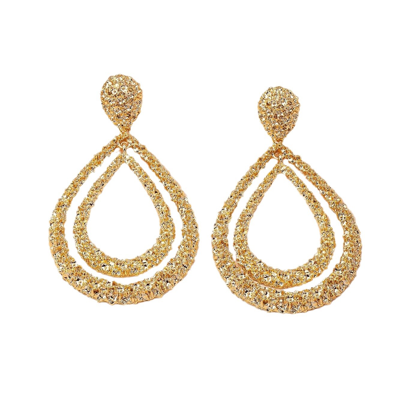 Fashionable and exaggerated double-layer teardrop-shaped grand earrings that are selling well across borders from Europe and America. Creative and personalized long geometric earrings Item Picture