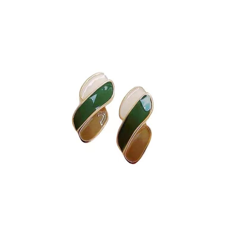 S925 Silver Needle cold style colored glazed earrings, diamond-shaped stud earrings, new contrasting color geometric stud earrings and earrings Item Picture