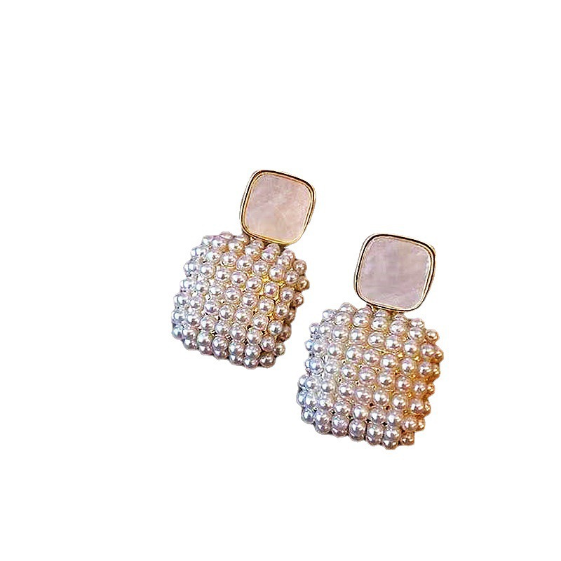 S925 Silver Needle Forest-themed Super Fairy geometric Pearl earrings, super fairy design sense, elegant stud earrings, internet-famous earrings Item Picture