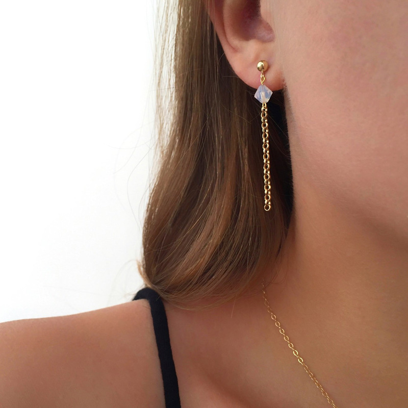 New cross-border minimalist earrings, opal crystal earrings, European and American tassel earrings and stud earrings full figure