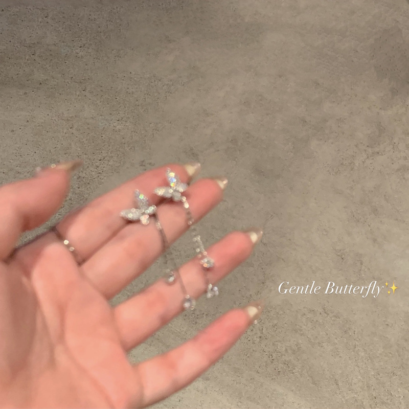 Butterfly tassel earrings for women, 925 silver needle, elegant and refined ladylike earrings, light luxury, niche and high-end feel, wholesale of internet-famous ear studs full figure