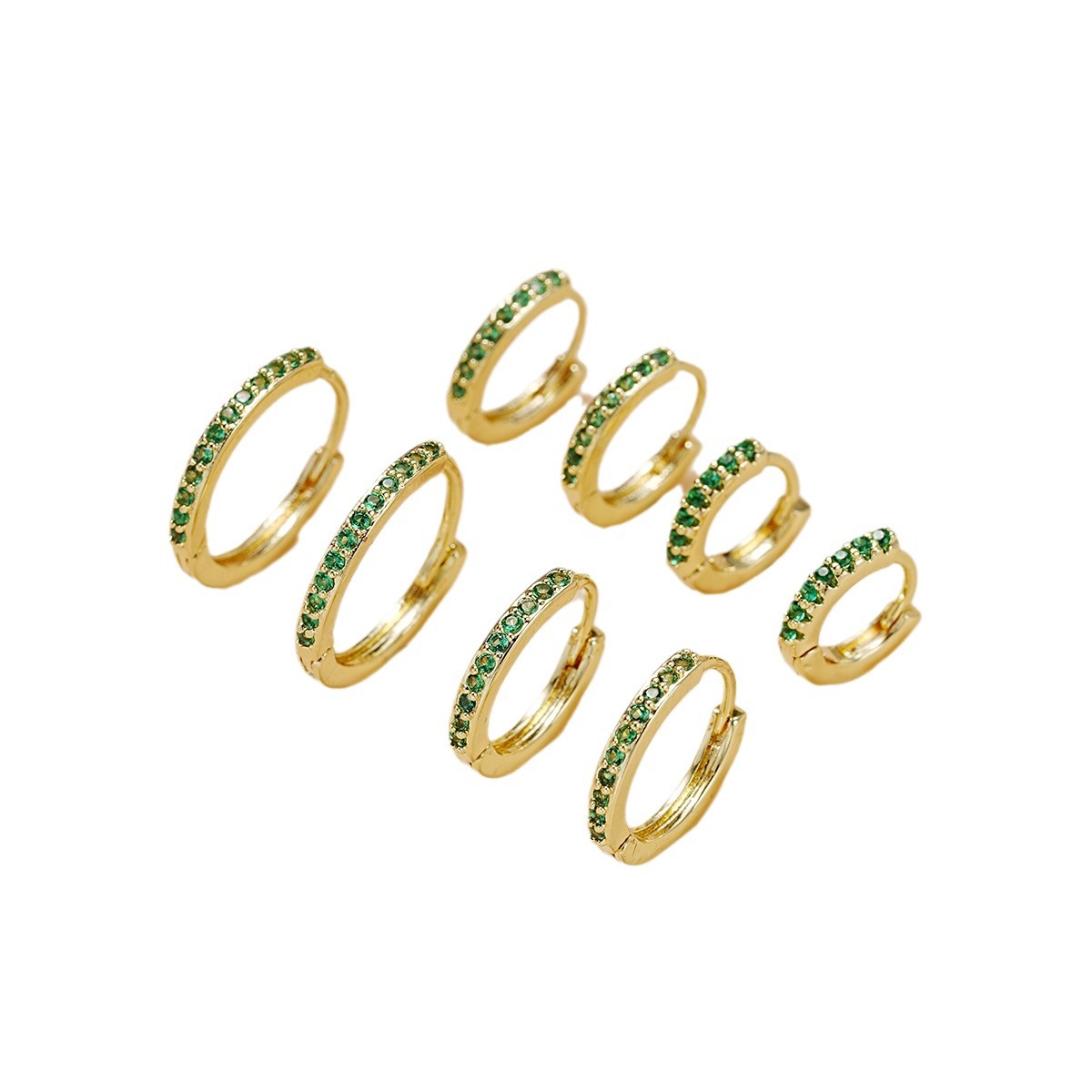 New cross-border black and green diamond earrings, simple and niche single-row diamond ear rings, high-end zircon copper earrings Item Picture