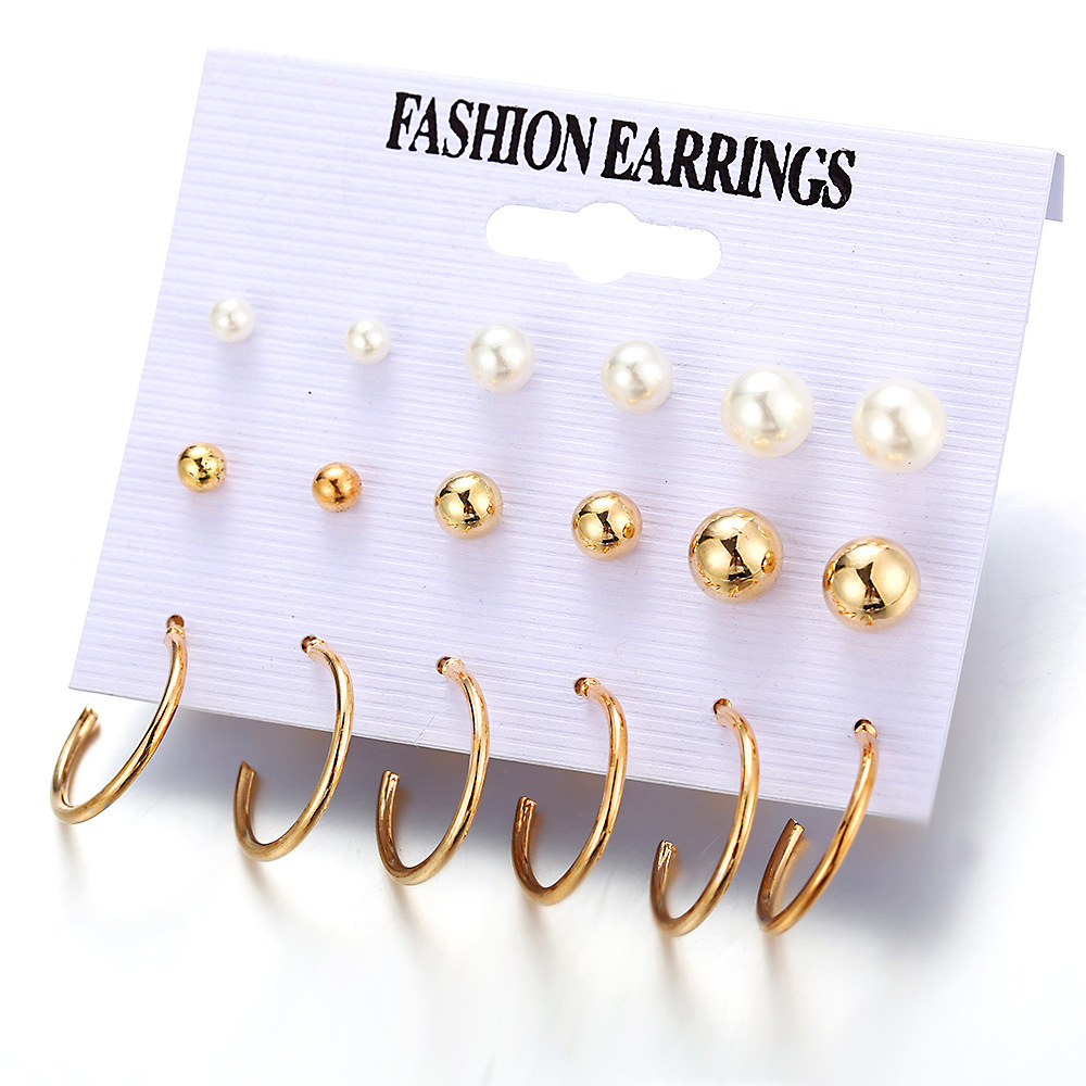 Wholesale of new cross-border earrings from Europe and America. Creative and simple imitation pearl open circle stud set, 9 pairs Application Scenario