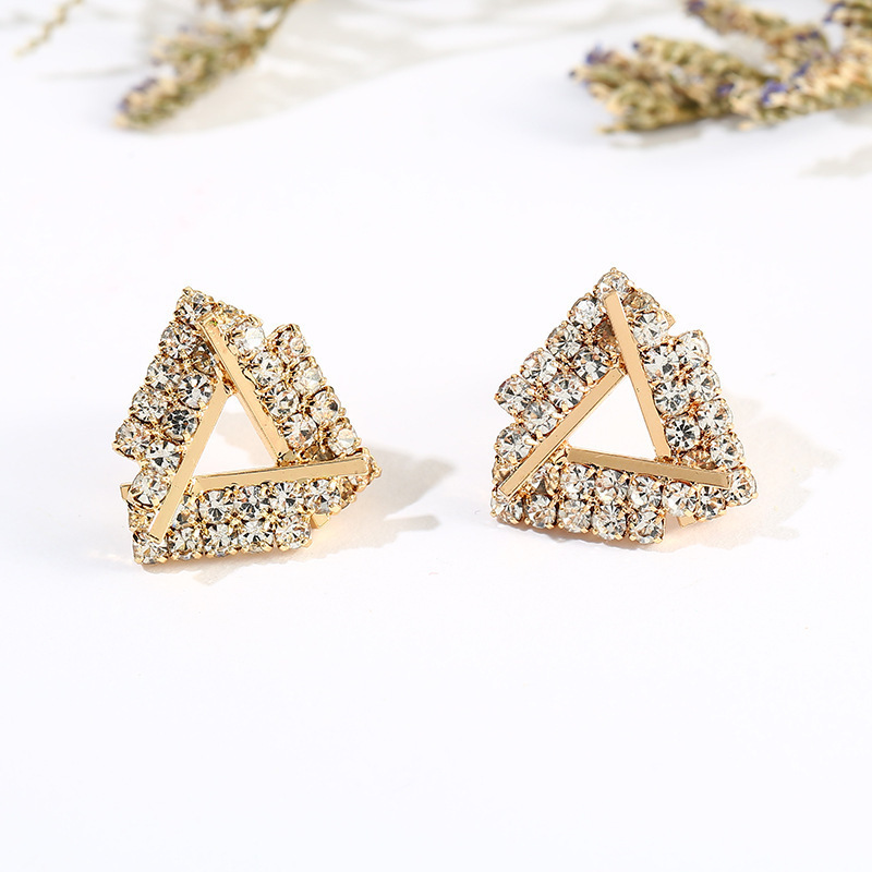 S925 Silver Needle rhinestone triangular Stud Earrings for women, Korean style, niche earrings, trendy women's earrings, the same style as Internet celebrities details Picture
