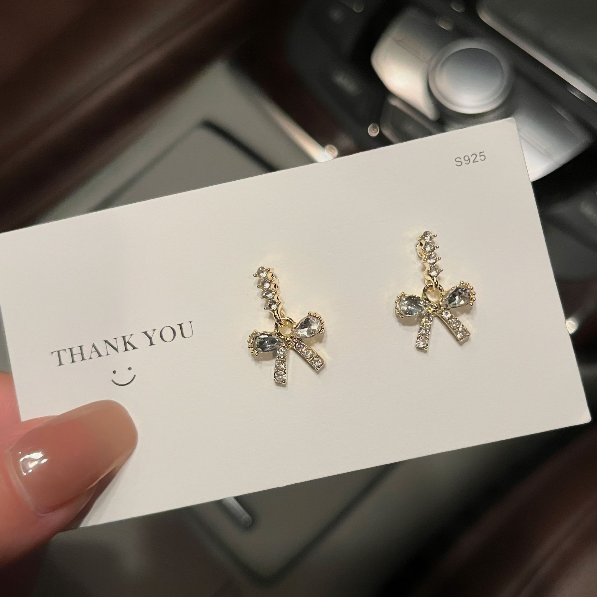 S925 Silver Needle Bow Earrings, a new summer trendy and niche design, are exquisite and small stud earrings for women details Picture
