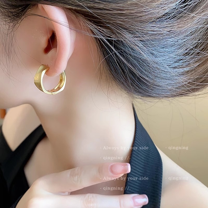 Retro metal brushed matte circle earrings, women's light luxury and fashionable daily commuting stud earrings, high-end and simple earrings Specification drawing