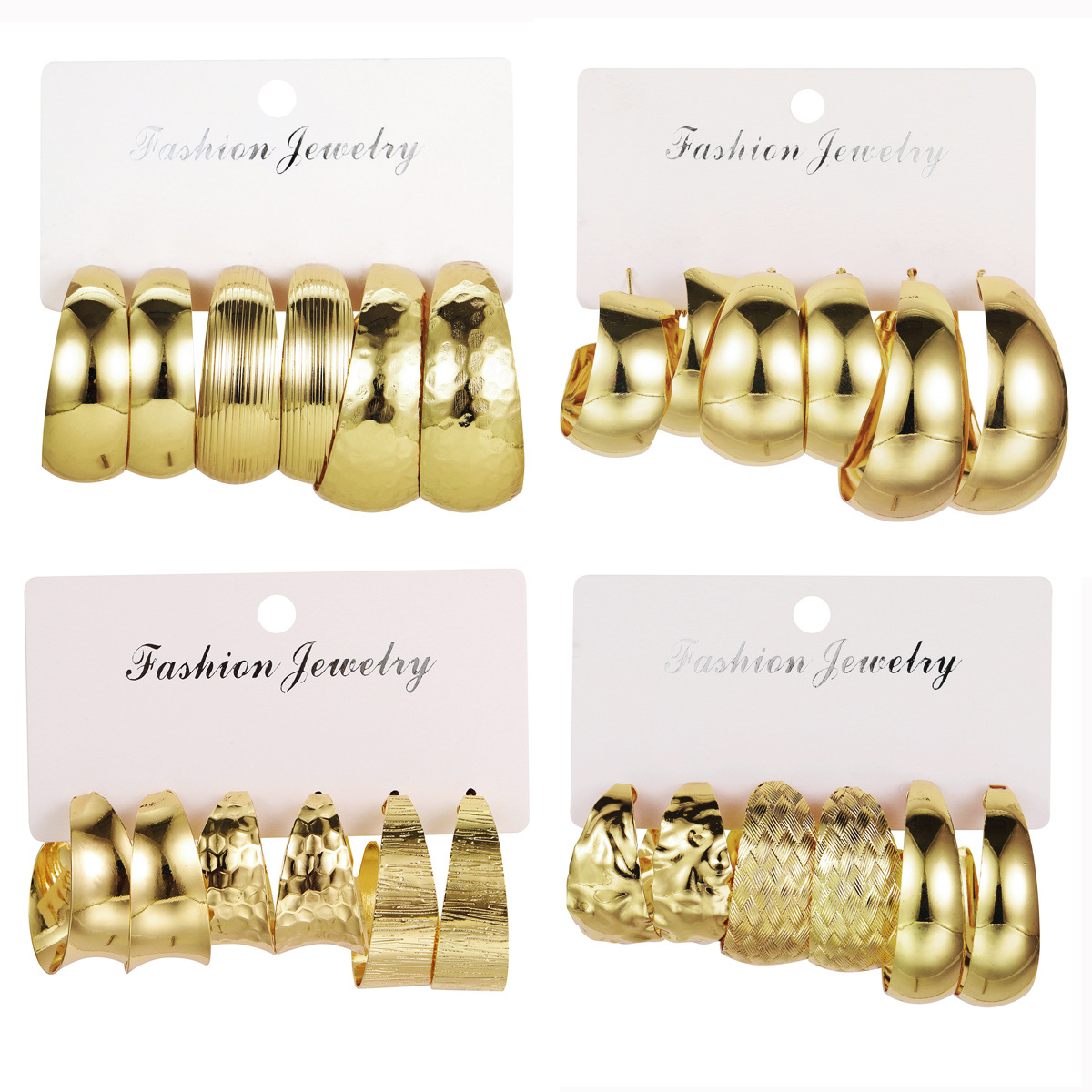 A new set of 3-piece creative retro C-shaped metal earrings with a unique and exaggerated gold personality from Europe and America Item Picture