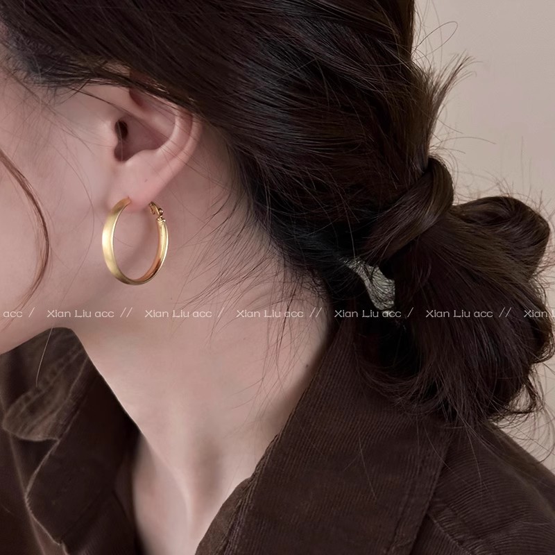 Hong Kong-style retro and simple brushed metal earrings, a niche design for women with a sense of high-end fashion. Unique and versatile ear studs details Picture