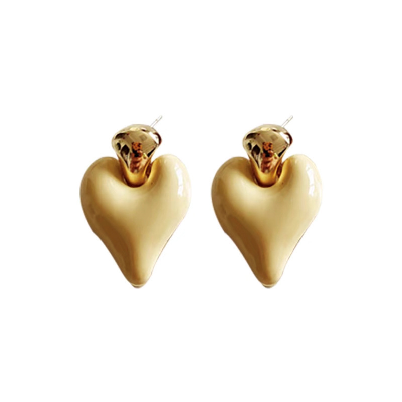 S925 Silver Needle Butter Drop Glaze heart-shaped earrings in ins, with a cold and elegant European and American light luxury feel, exaggerated fashion and individuality, stud earrings Item Picture