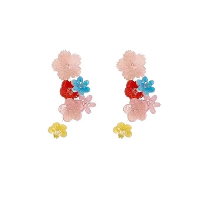Colorful flower fresh and delicate earrings for women, dopamine Sen-style sweet stud earrings, high-end and vacation-style earrings Item Picture