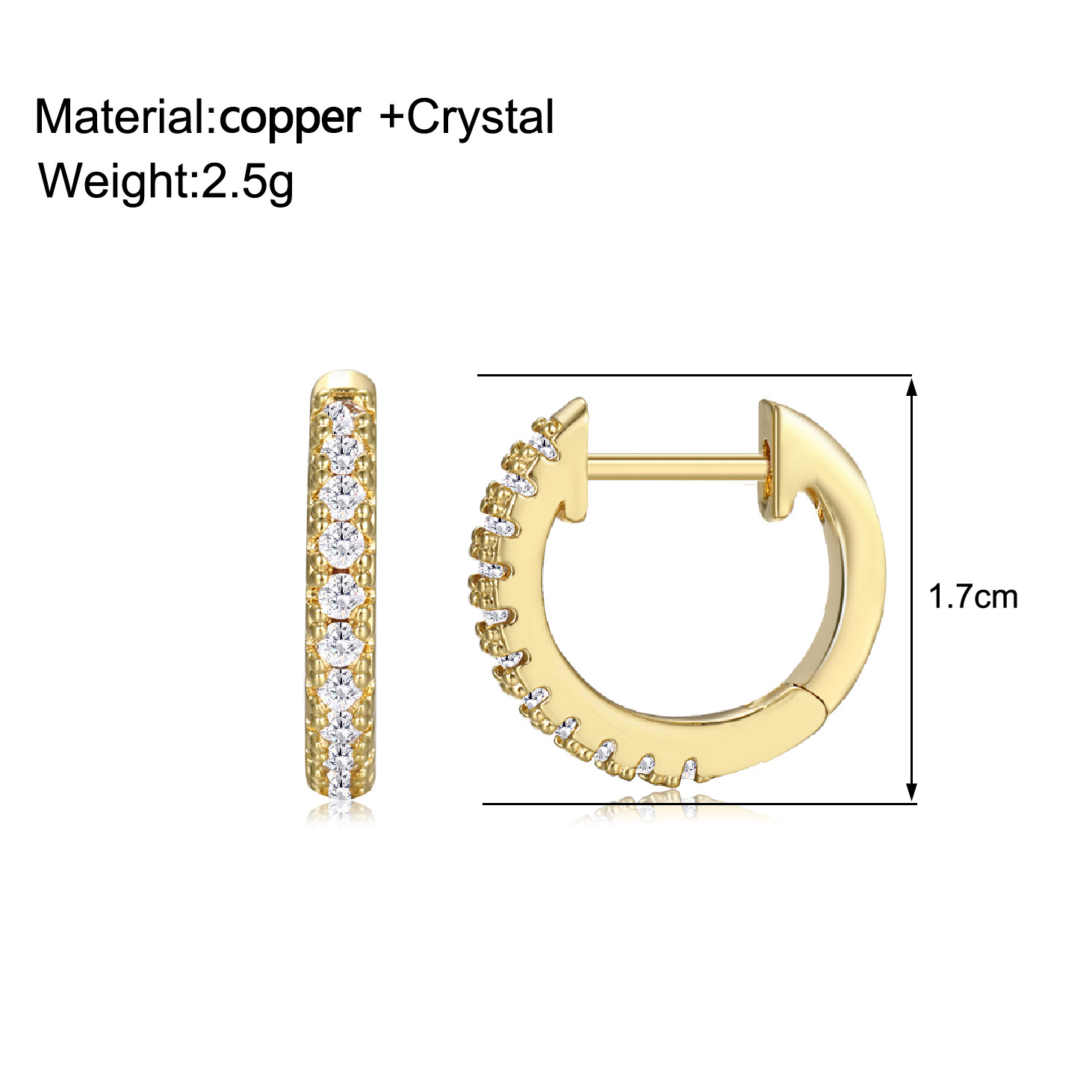 Hot-selling fashionable copper earrings in Europe and America, Amazon simple zirconium-set D-shaped ear loops, 18k gold-plated circular ear buckles, single-row diamonds details Picture