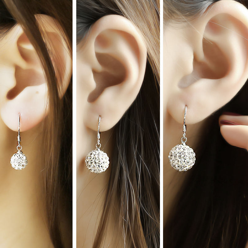 White diamond ball ear hooks S925, silver needle ear hooks and stud earrings, Korean-style fashionable starry sky earrings and earrings for women details Picture