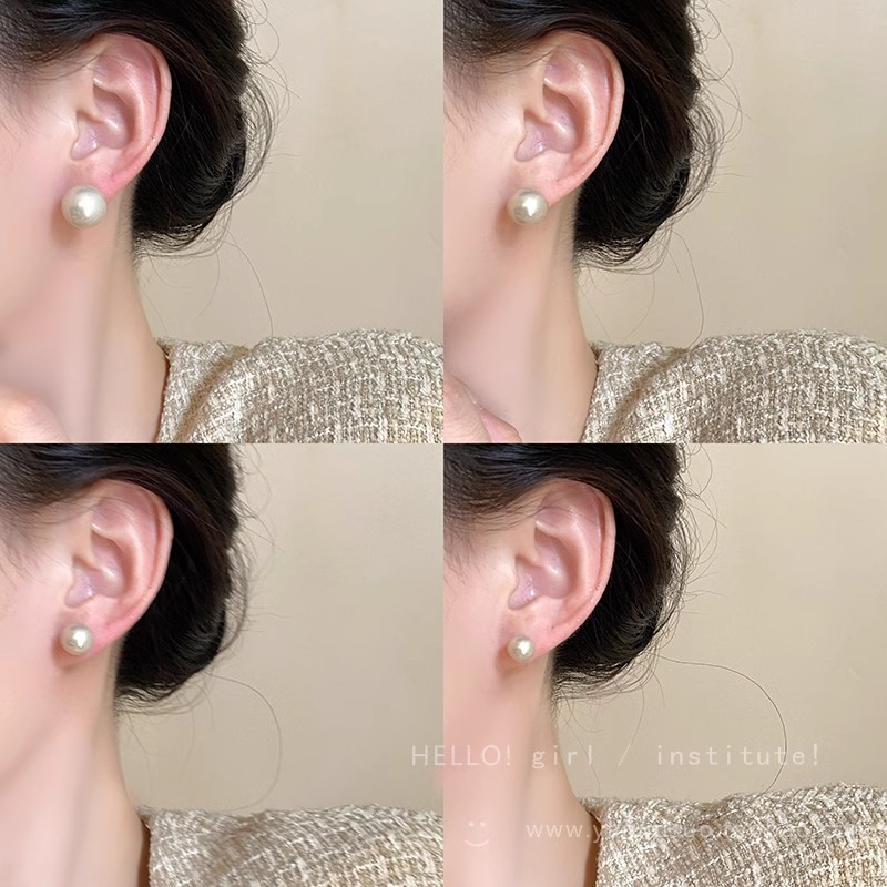 French retro champagne gold pearl stud earrings for women, light luxury, simple and fashionable, unique earrings, niche design, versatile earrings full figure