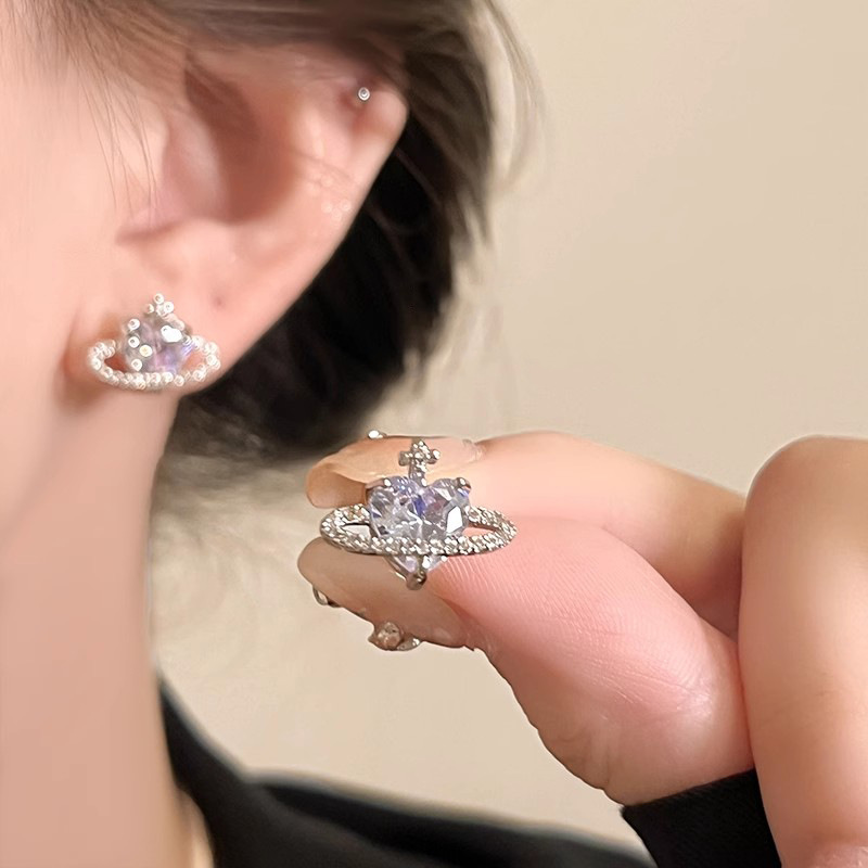 Super fairy micro-inset zircon planet stud earrings, women's light luxury and high-end style earrings, niche design, versatile and unique accessories Specification drawing