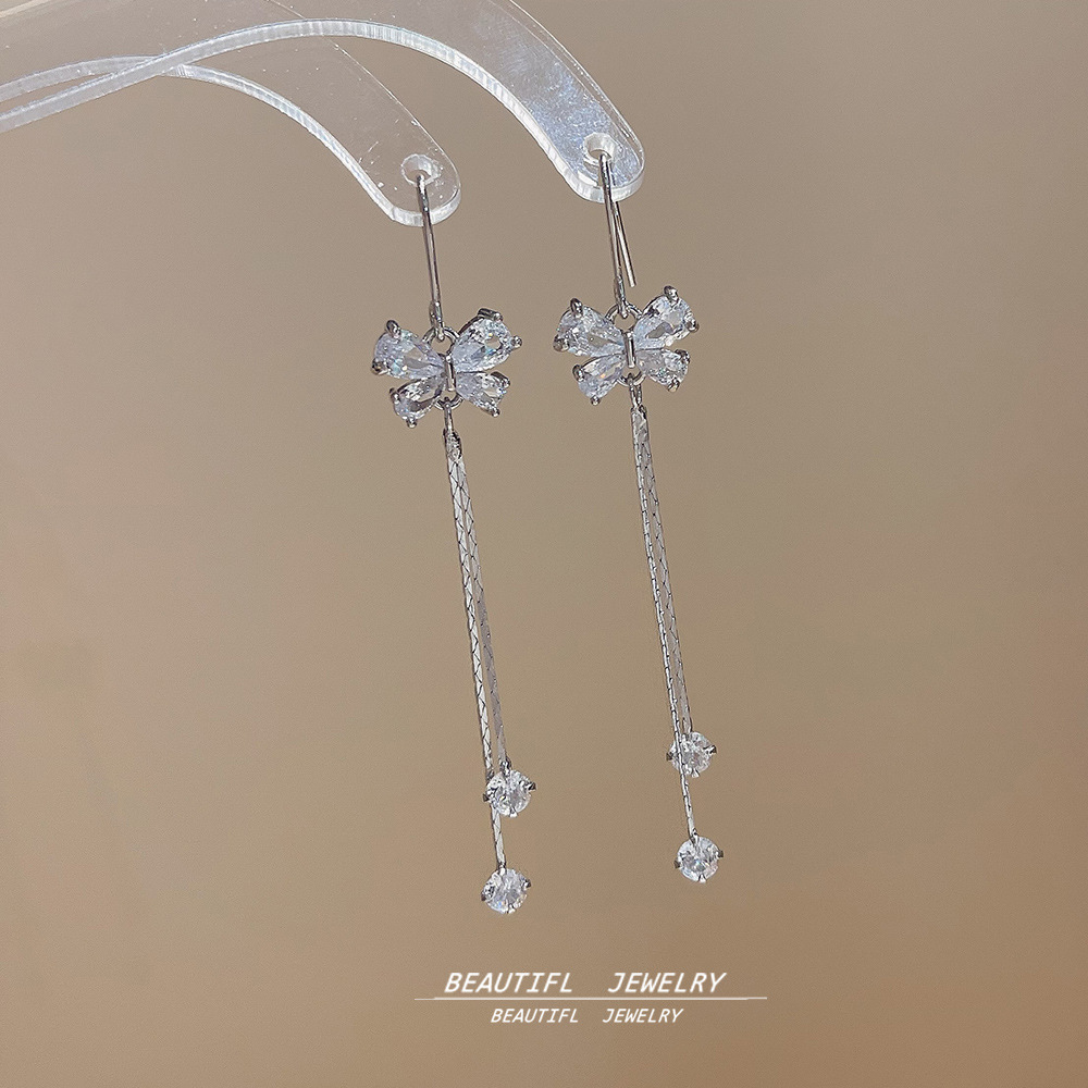 Fairy Super Flash Zircon tassel earrings, a light luxury and high-end sweet bestseller, ear hooks, elegant and niche ear studs, earrings for women details Picture