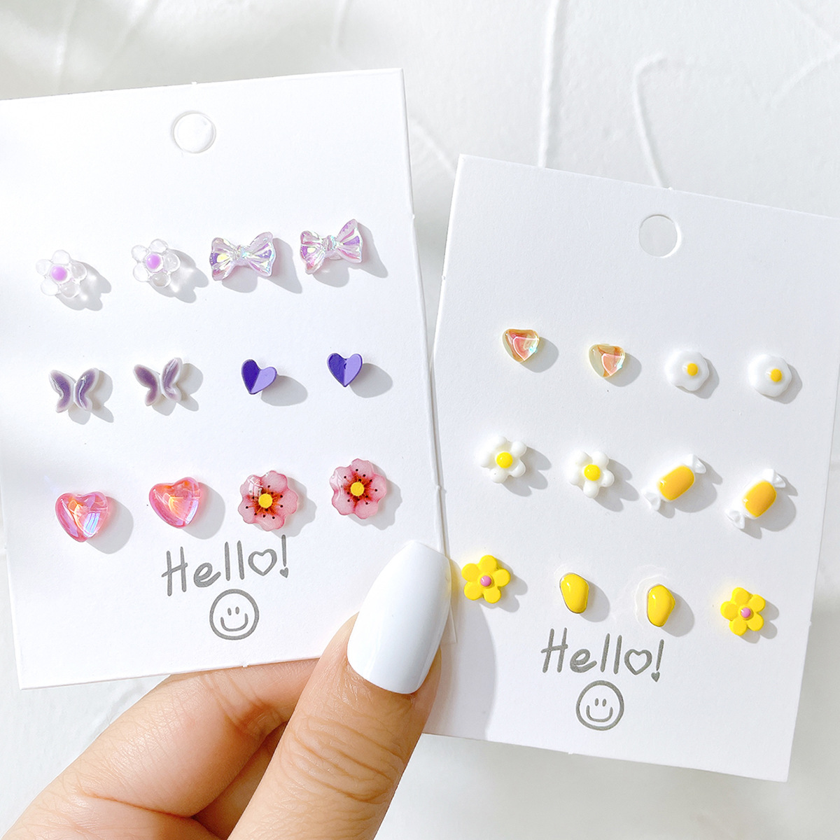 New cross-border ins colorful fruit, butterfly and flower ear stud 8-piece creative small accessory card earring set full figure