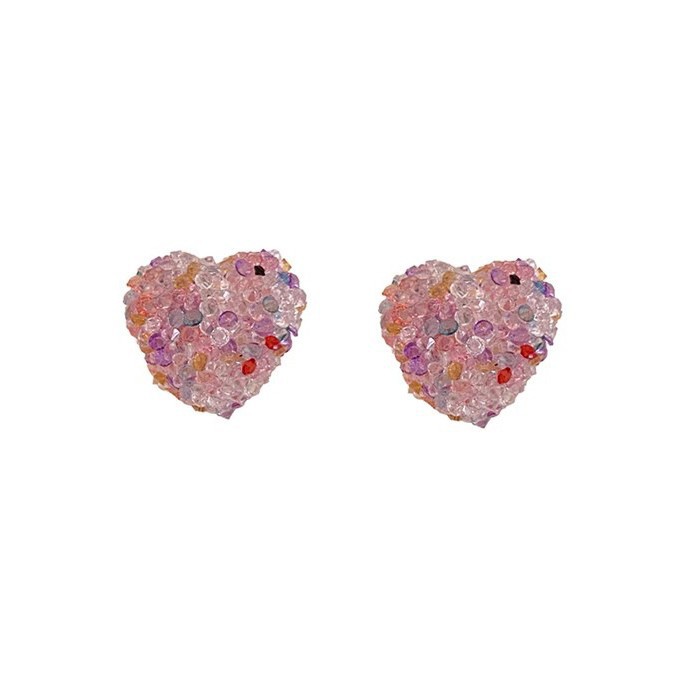 Korean-style pink heart-shaped round stud earrings for women, unique and exquisite design sense, light luxury, simple and fashionable, versatile earrings Item Picture