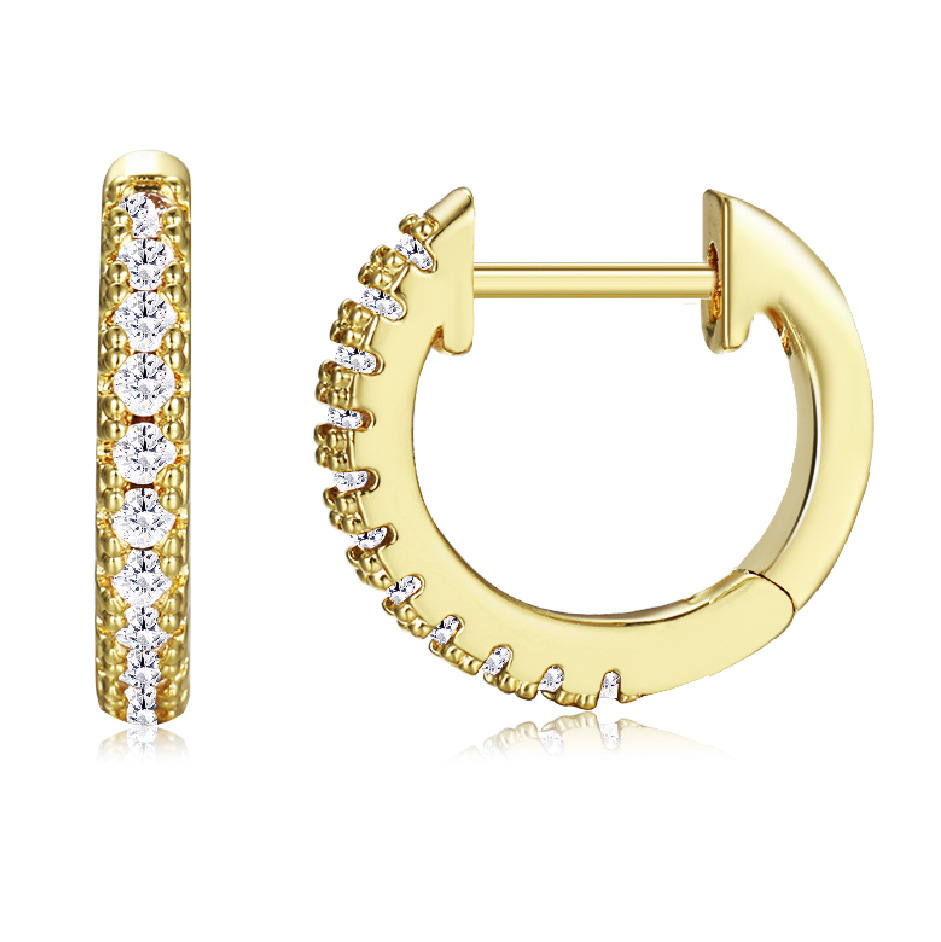 Hot-selling fashionable copper earrings in Europe and America, Amazon simple zirconium-set D-shaped ear loops, 18k gold-plated circular ear buckles, single-row diamonds Specification drawing