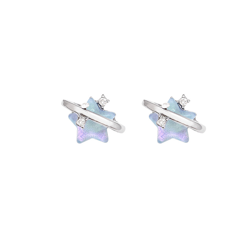 Blue starry sky stud earrings for women, five-pointed star diamond earrings, a niche design, 925 silver needle earrings, new 2024 style Item Picture