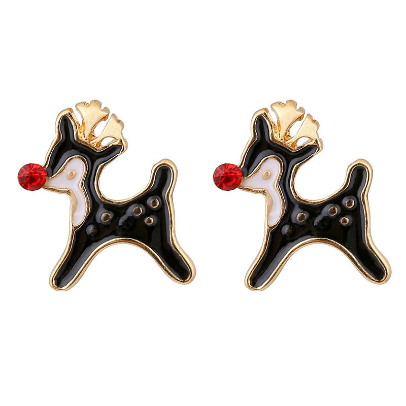S925 Silver Needle Christmas Reindeer Stud Earrings AliExpress Small Reindeer Alloy Earrings Dripping oil Little deer Sweet personality full figure