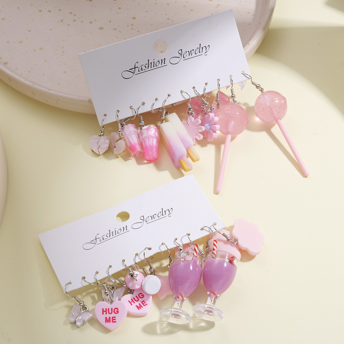 A new cross-border eco-friendly pink mushroom ice cream flower heart earring set of 12 pieces of flower lollipop earrings Application Scenario