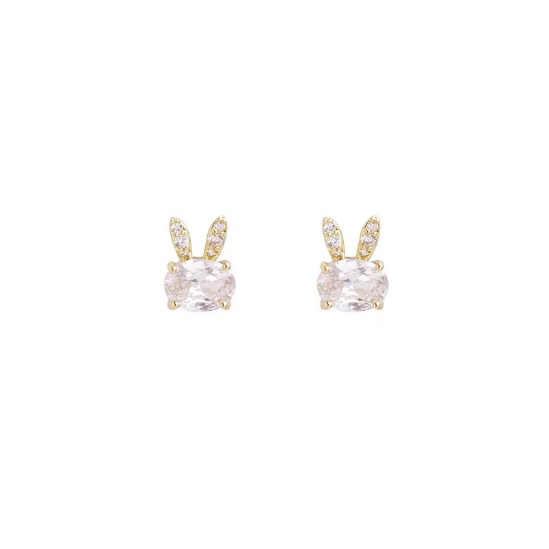 Micro-inlaid zircon cute rabbit stud earrings for women, light luxury, fashionable and high-end style earrings, niche design, versatile and unique earrings Item Picture