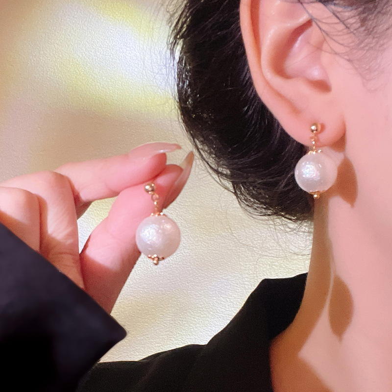 925 silver needle retro stud cotton pearl earrings for women, French high-end style, elegant and simple earrings details Picture