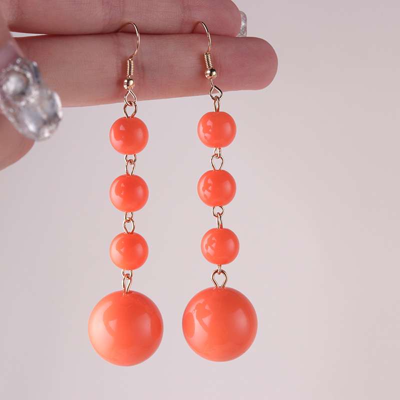 Japanese and Korean style simple candy-colored large and small round bead acrylic stud earrings, long exaggerated earrings and earrings for women Specification drawing
