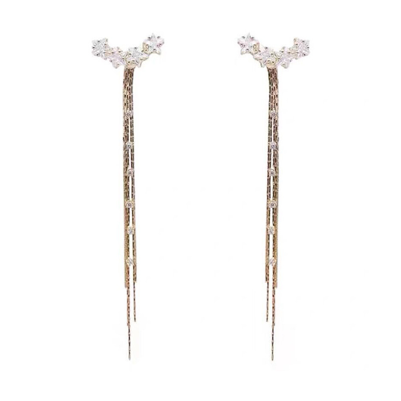 925 Silver needle micro-inlaid zircon long tassel earrings, a two-wear design for women, a versatile and trendy earring accessory Item Picture