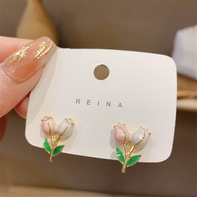 S925 Silver Needle, stylish and fresh, tulip oil drip design, ins exquisite women's earrings full figure