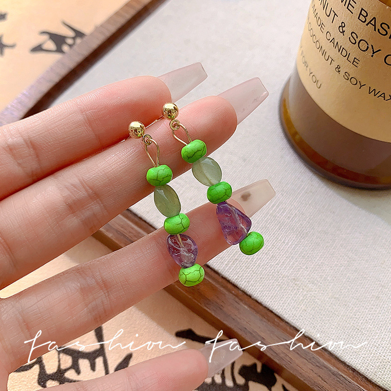 New Chinese-style imitation jade oil drop beaded earrings, Chinese-style water drop tassel earrings, simple Hanfu, niche and elegant earrings Specification drawing