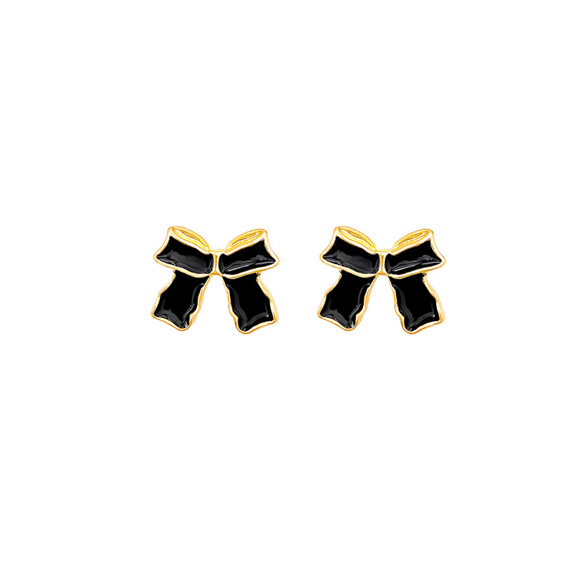 Black bow stud earrings 925 silver needle stud earrings simple, small and versatile earrings for women, new trendy earrings for 2024 Item Picture