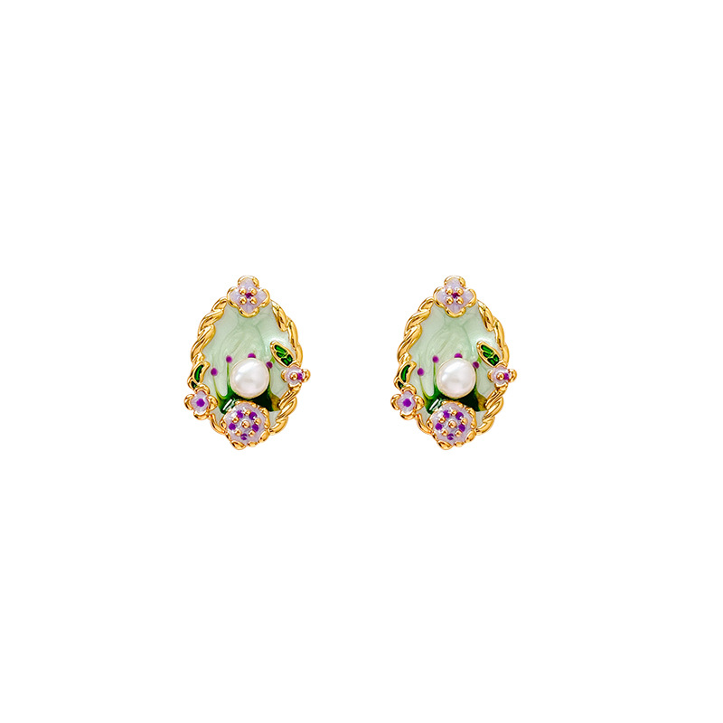 Monet Garden Pearl Earrings 2025 Bestseller, high-end oil painting stud earrings, women's light luxury, niche design, exquisite earrings Item Picture