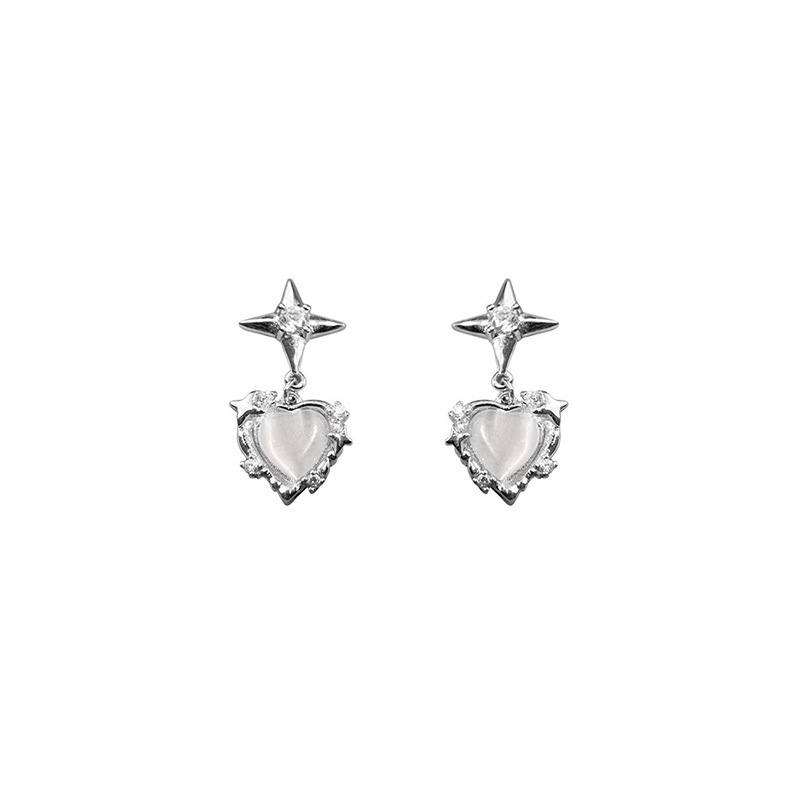 New 2024 heart-shaped star stud earrings, gentle cat's eye stone, light luxury, niche and high-end commuter earrings for women wholesale Item Picture