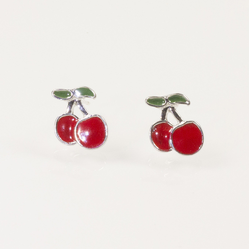 S925 Silver Needle New women's niche design, high-end stud earrings, red cherry earrings, simple, small and elegant summer ears details Picture