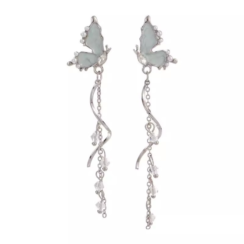 Super fairy butterfly Pearl Stud earrings for Women 925 silver needle tassel long earrings with a cool, light luxury and high-end feel Item Picture