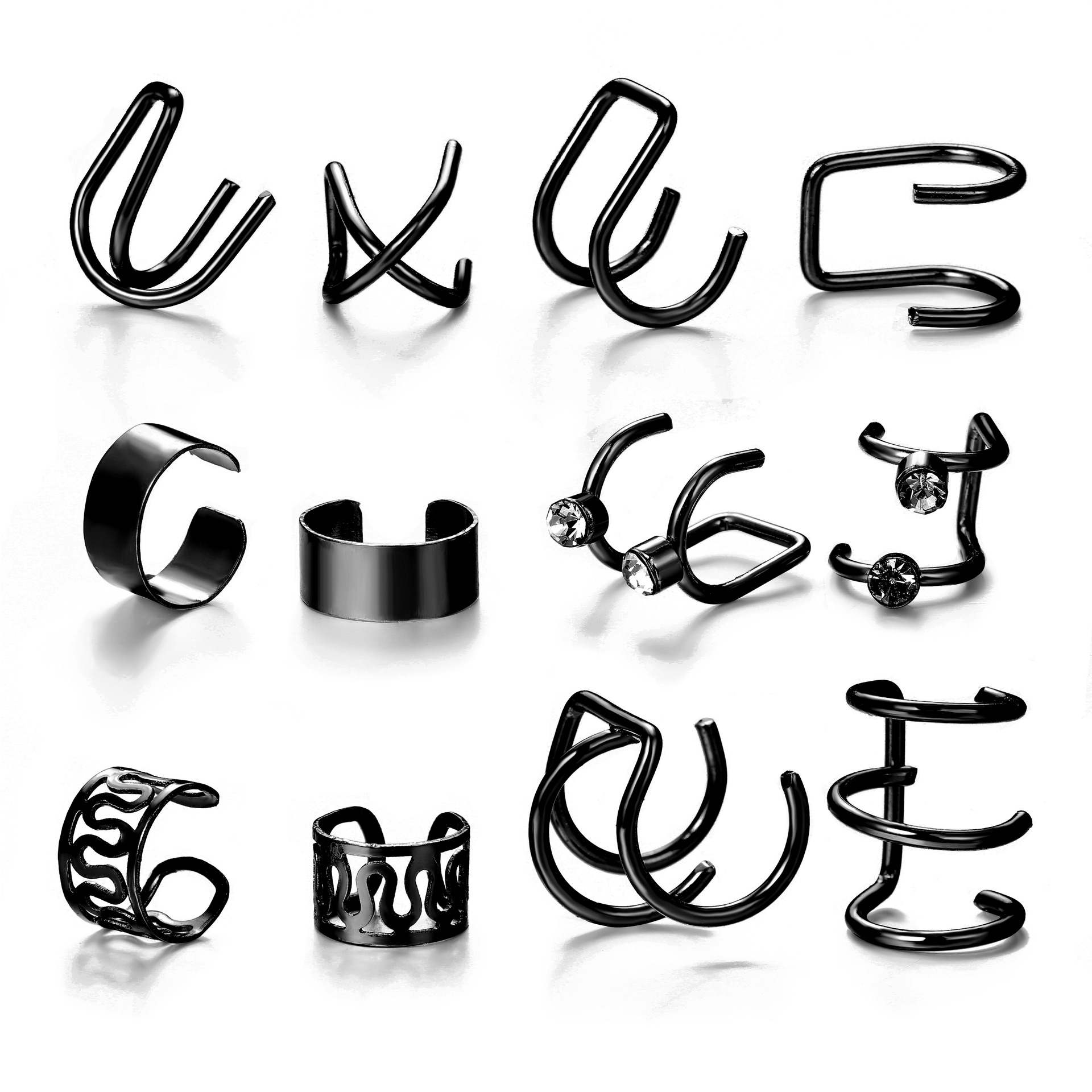 A creative and simple 12-piece set of C-shaped letter earrrings without ear holes, a popular cross-border ear clip set from Europe and America full figure