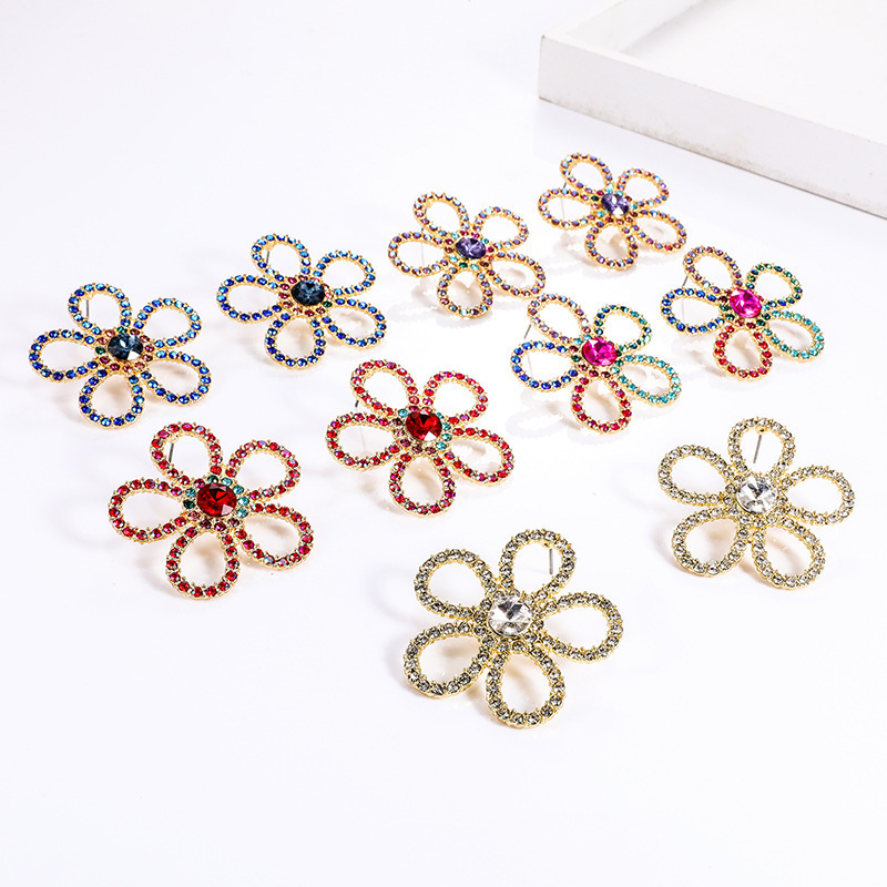 S925 Silver needle cross-border small accessories from Europe and America, seven-color ins diamond-encrusted sunflower stud earrings, versatile and elegant Korean women's ears full figure