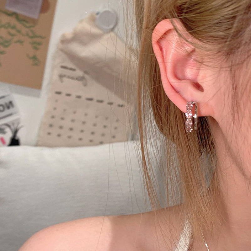 Sweet and cool double-layer pink zircon ear rings, a high-end, niche design for women, sweet and cute stud earrings, and elegant earrings Application Scenario