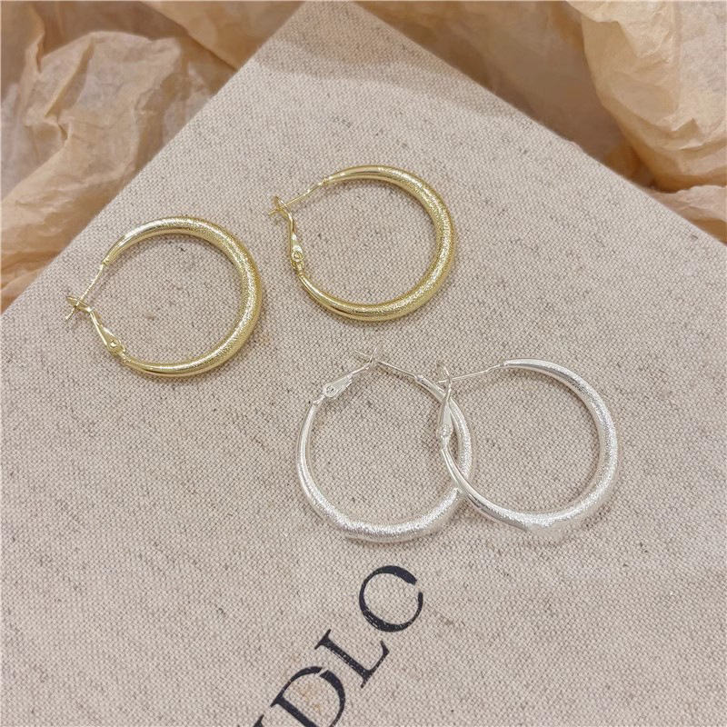 French high-end frosted circular stud earrings for women, a light luxury and fashionable high-end look. A niche design and versatile ear accessory Application Scenario