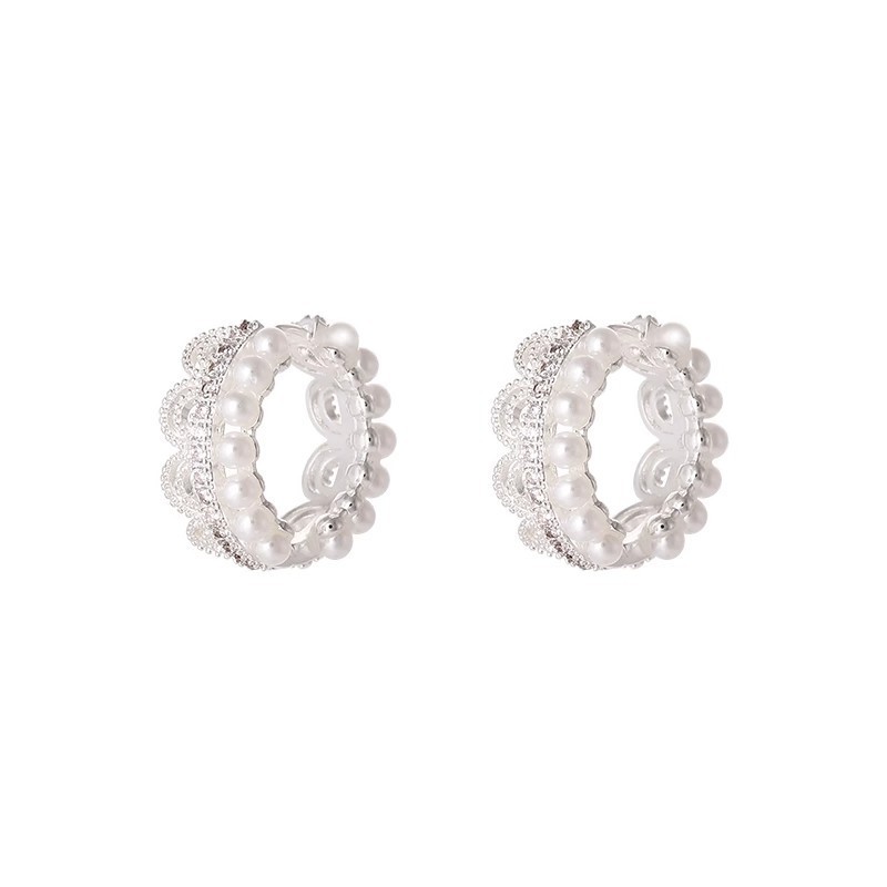 French elegant lace pearl ear loops, ear buckles, women's light luxury, niche and high-end feel, ear studs, elegant earrings, ear loops and earrings Item Picture