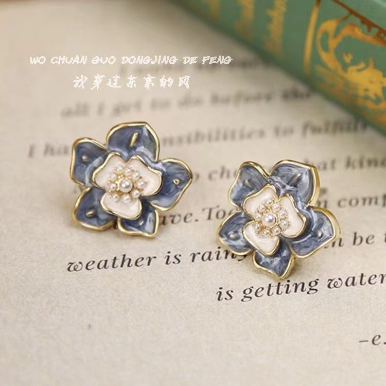 S925 Silver Needle Korean new French oil drop enamel pearl stud earrings, simple and elegant female earrings and earrings Specification drawing