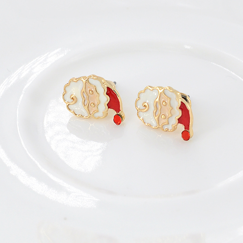 S925 Silver Needle Christmas Gift: Cute, Bearded Santa Claus oil-dripping Stud earrings New Style Specification drawing