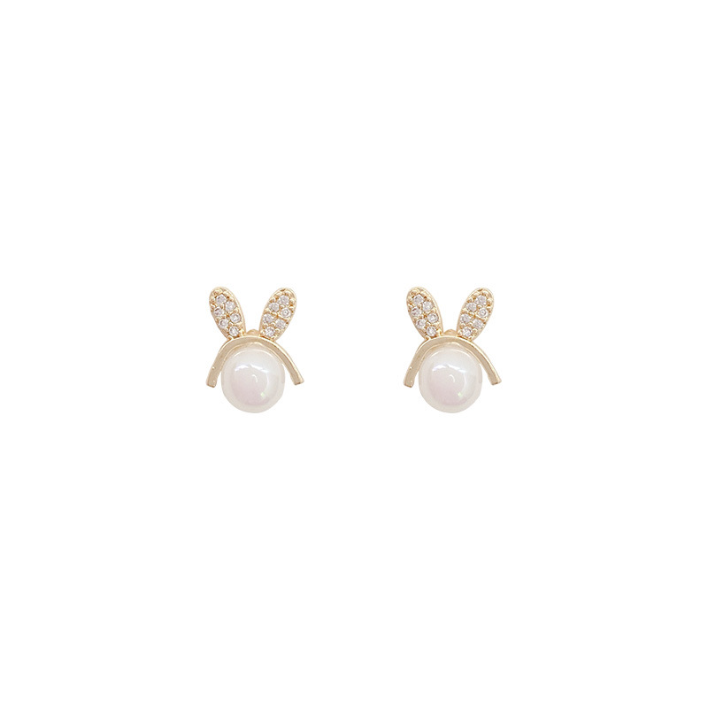 s925 silver needle diamond-encruted cute little rabbit earrings, women's high-end, simple cat's eye stone exquisite light luxury stud earrings Item Picture