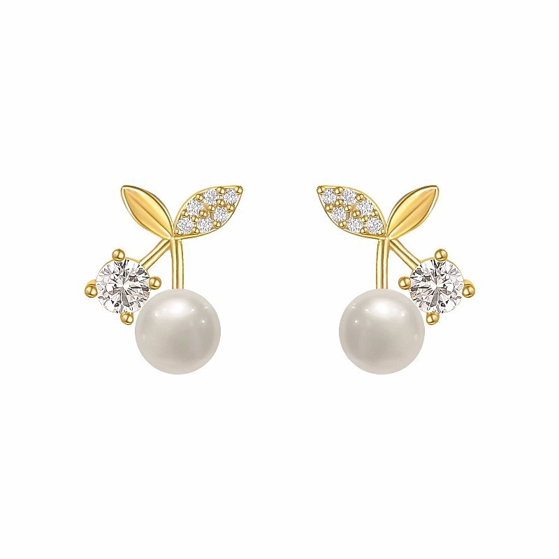 The new stylish earrings and earrings from Little Cherry Earrings for women, with a high-end and niche design, feature 925 silver needle ear piercing Item Picture