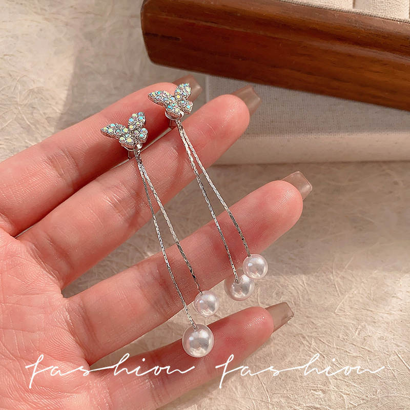 Gentle style bow pearl tassel earrings for women, light luxury, niche and high-end feel, Korean-style exquisite and versatile earrings Specification drawing